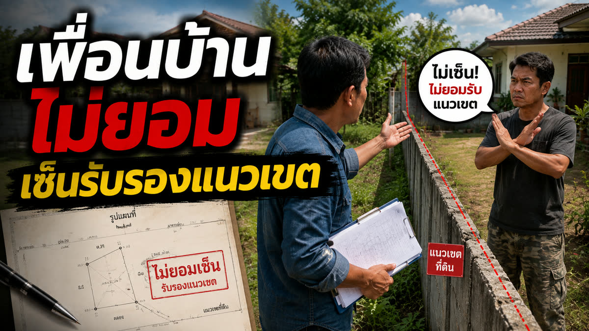 เพื่อนบ้านไม่ยอมเซ็นรับรองแนวเขตที่ดินระหว่างการรังวัดสอบเขต